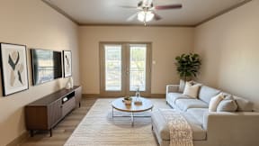 Furnished apartment living room at Timber Creek Apartments in Sulphur Springs, TX