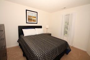 a bedroom with a bed and a dresser
