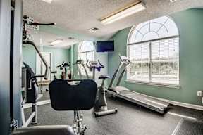 Bright Fitness Center with Windows and Exercise Equipment