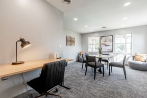 desk in the community lounge at Littlestone Apartments