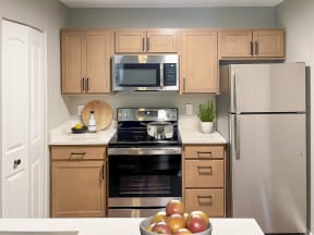 a kitchen with stainless steel appliances