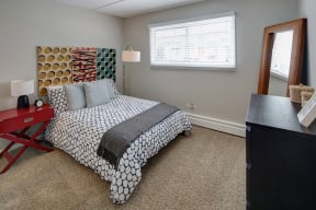 carpeted and furnished apartment bedroom at Axis at Westmont in IL