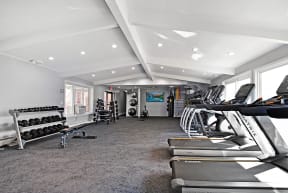 fitness center with cardio equipment and free weights