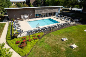 swimming pool outside of Willowing Crossing apartments in Elk Grove Village
