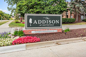 A sign for The Addison at Southfield is shown with a website address.