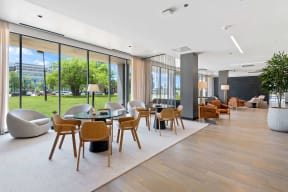 various seating areas in the community room at Atrio in Chicago