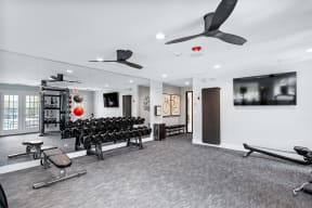the gym at the flats at big tex apartments