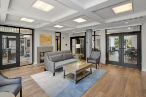 community room with fireplace