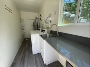 a kitchen with a sink and a window