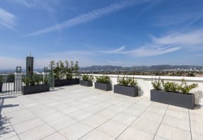 the roof terrace has views of the city and the mountains