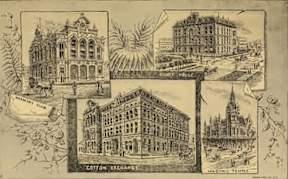 A vintage image of a building with the words "Cotton Exchange" written on it.