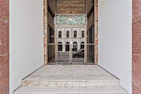 The entrance to the Galveston Cotton Exchange building on Mechanie St.