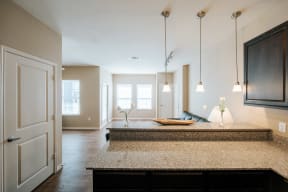 a view of the kitchen from the living room