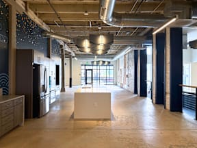 A large open space with a white box in the middle.