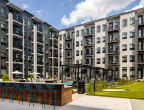 Courtyard putting green and pool-side cabanas