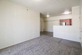 A large, empty room with a carpeted floor and white walls.