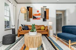a living room with a couch and a coffee table