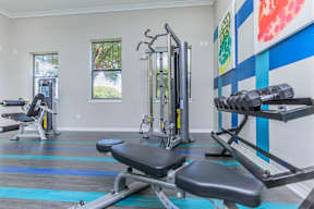 the gym at the district flats apartments in lenexa
