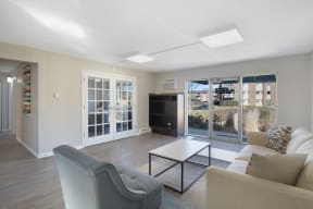 a living room with a couch and a coffee table