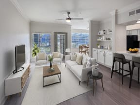 a living room with a couch and a table