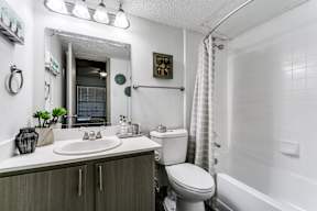 a bathroom with a sink toilet and a shower