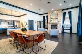 the preserve at ballantyne commons dining room and living room with fireplace