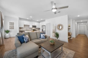 a living room with a couch and a coffee table