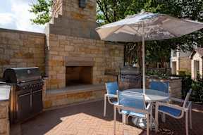 fire place close by the pool
