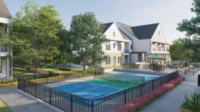 a rendering of a house with a tennis court