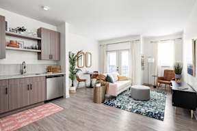 Open Living Room at Gathyr Apartments, Indianapolis, IN, 46202