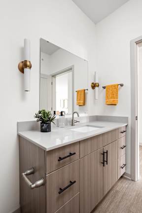 Bathroom Vanity at Gathyr Apartments, Indianapolis, Indiana