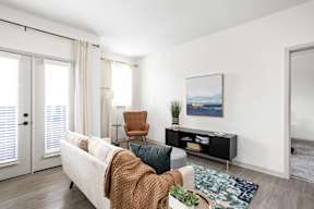 Bright Living Room at Gathyr Apartments, Indianapolis, IN