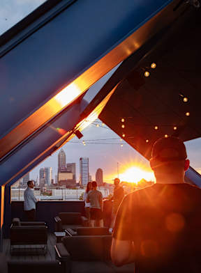 Rooftop Sunset Skyline at Gathyr Apartments, Indianapolis, IN, 46202