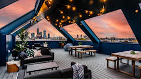 Rooftop Terrace at Sunset at Gathyr Apartments, Indianapolis, 46202
