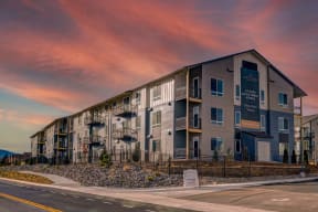 exterior view at sunset at the bradley braddock road station apartments at Westlook, Reno, 89523