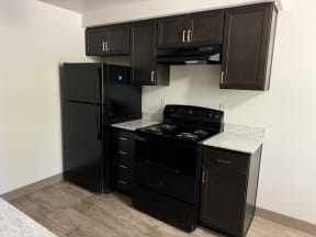 the kitchen of our studio apartment atrium at ALTITUDE BY VINTAGE, Reno, NV