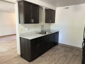 a kitchen with a sink and cabinets in an empty apartment at ALTITUDE BY VINTAGE, Reno, NV 89523