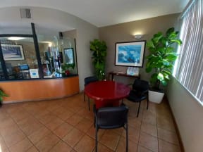lobby area with seating at Borregas Court Apartments, Sunnyvale, CA