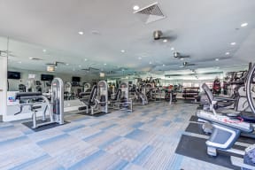 Luxury Apartments in Pittsburg CA - Expansive Fitness Center Featuring Various Gym Equipment