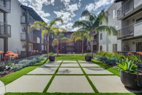 a view of the courtyard at the bradley braddock road station apartments