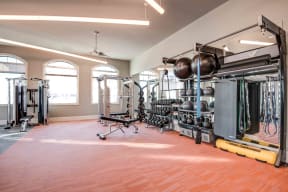 Apartments for Rent in Chandler AZ - The Core Chandler - Fitness Center with Free Weights, Yoga Balls, and Various Weight Machines