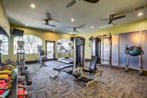 fitness center- free weights, weighted machines