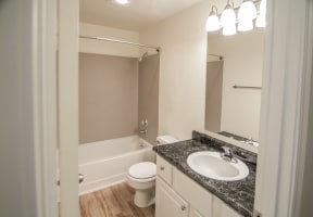 a bathroom with a sink toilet and bathtub
