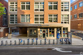 Bluebikes available outside the Front Door of Parkside on Adams