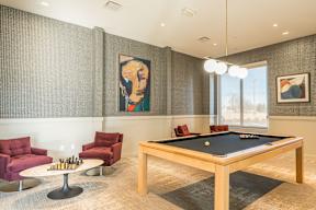 Game room with pool table and chess board