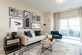 model apartment with photos and balcony