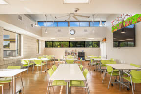 Community Room with Library, TV and Seating.