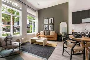 Living room with natural light at Arrowwood Apartments in North Bethesda