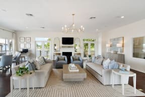 a living room with two couches and a coffee table