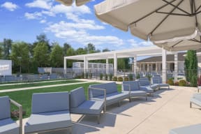 a rendering of the new patio and pool area at the dallas arboretum and